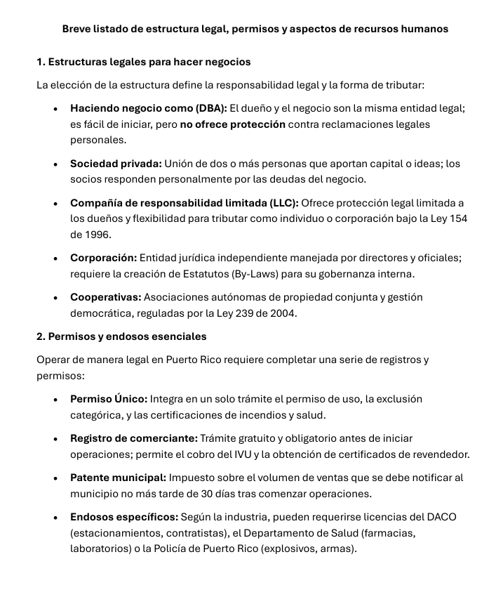 Breve listado de aspectos legaels