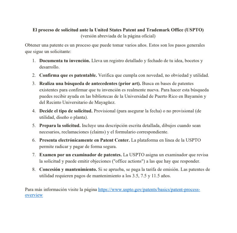 Proceso de solicitud ante la USPTO