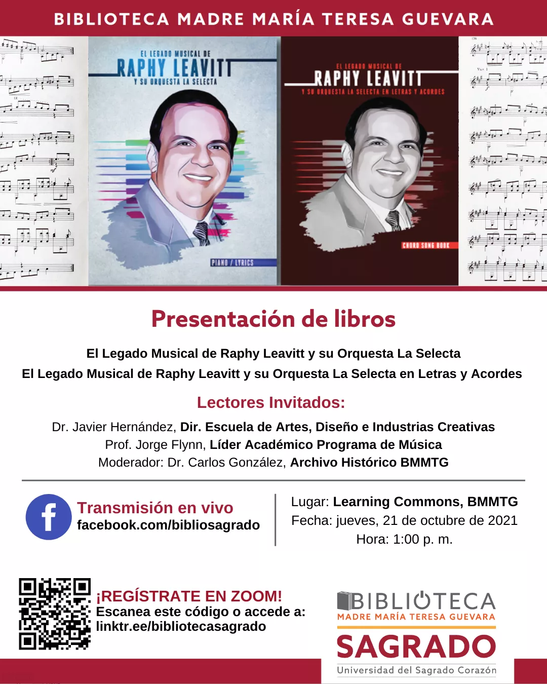 Imagen Afiche promocional de presentacion de libros Raphy Leavitt y su orquesta la selecta