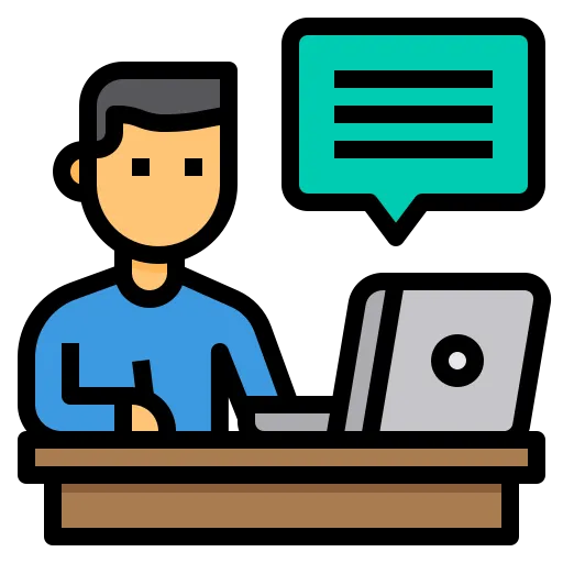 icono de persona trabajando con una computadora en un escritorio